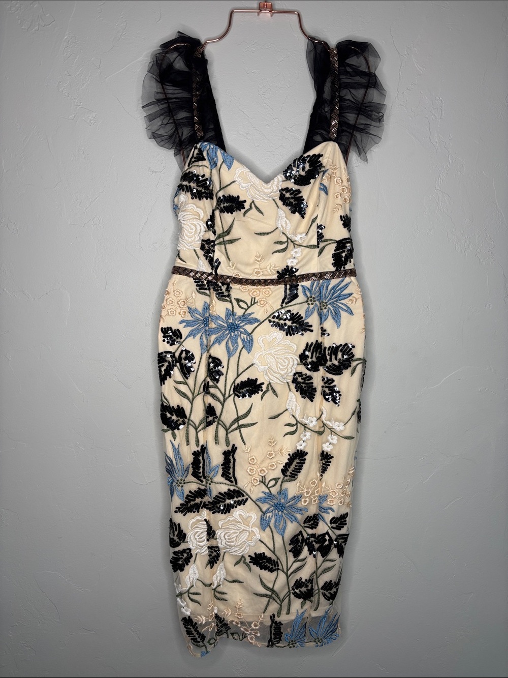 Lulus NWT Embroidered Floral Cocktail Dress in Cream and Black - Picture 3 of 8